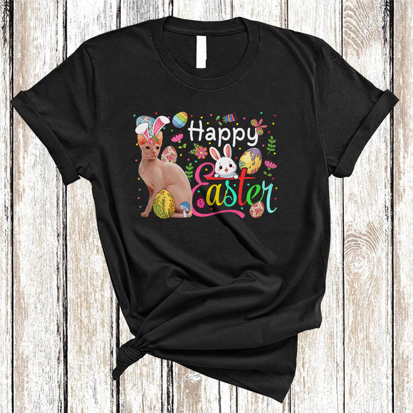 MacnyStore - Happy Easter, Awesome Easter Day Sphynx Cat Bunny Ears, Flowers Easter Egg Hunt Group T-Shirt