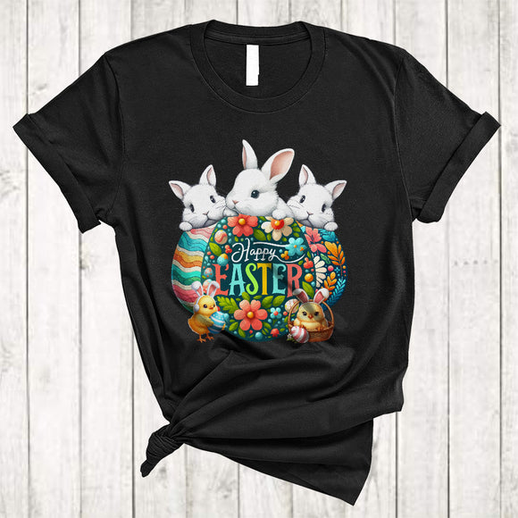 MacnyStore - Happy Easter, Awesome Easter Day Three Bunnies Eggs, Chick Matching Egg Hunting Lover T-Shirt