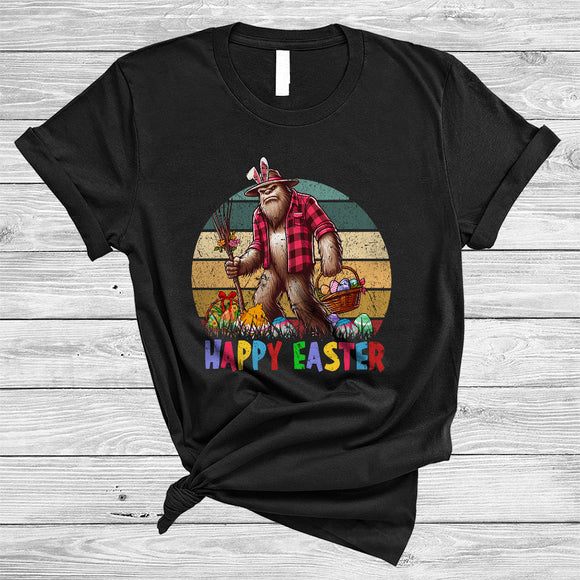 MacnyStore - Happy Easter, Awesome Easter Day Vintage Retro Bunny Bigfoot, Eggs Hunting Lover Group T-Shirt