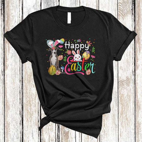MacnyStore - Happy Easter, Awesome Easter Day Whippet Bunny Ears, Flowers Easter Egg Hunt Group T-Shirt
