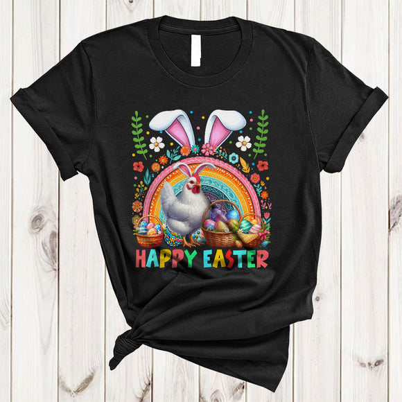 MacnyStore - Happy Easter, Colorful Easter Bunny Chicken Farm Animal Lover, Rainbow Eggs Hunting Group T-Shirt
