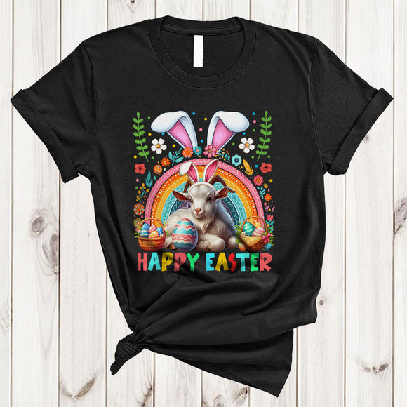 MacnyStore - Happy Easter, Colorful Easter Bunny Goat Farm Animal Lover, Rainbow Eggs Hunting Group T-Shirt