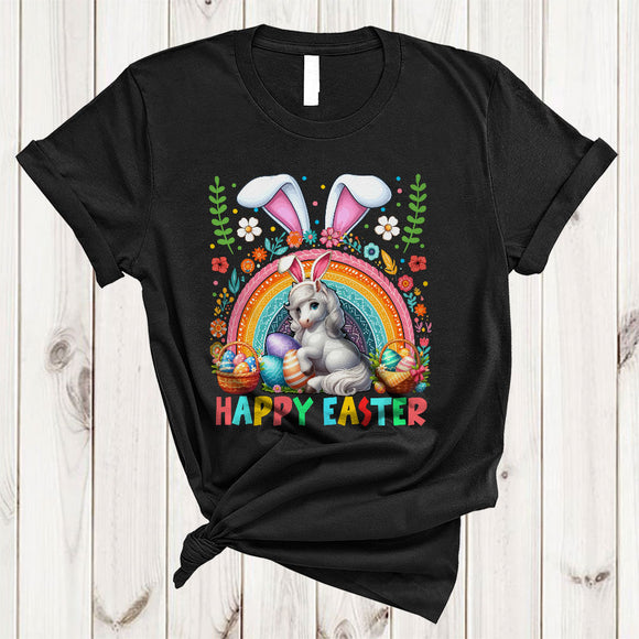 MacnyStore - Happy Easter, Colorful Easter Bunny Horse Farm Animal Lover, Rainbow Eggs Hunting Group T-Shirt