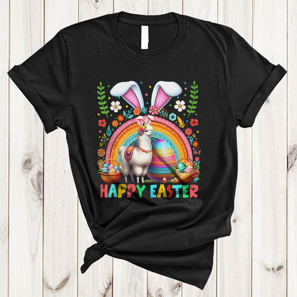 MacnyStore - Happy Easter, Colorful Easter Bunny Llama Animal Lover, Rainbow Eggs Hunting Group T-Shirt
