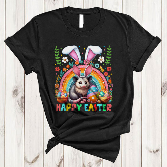 MacnyStore - Happy Easter, Colorful Easter Bunny Opossum Wild Animal Lover, Rainbow Eggs Hunting Group T-Shirt