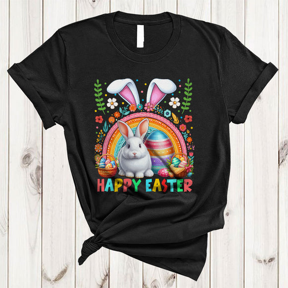 MacnyStore - Happy Easter, Colorful Easter Bunny Rabbit Wild Animal Lover, Rainbow Eggs Hunting Group T-Shirt