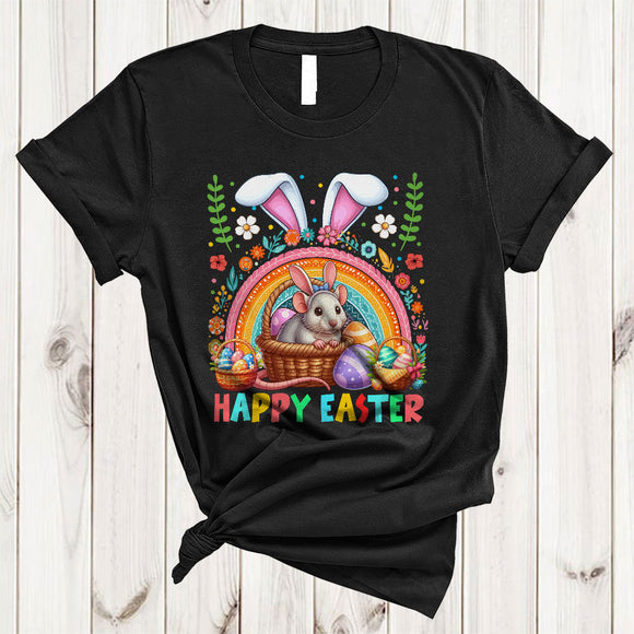 MacnyStore - Happy Easter, Colorful Easter Bunny Rat Wild Animal Lover, Rainbow Eggs Hunting Group T-Shirt