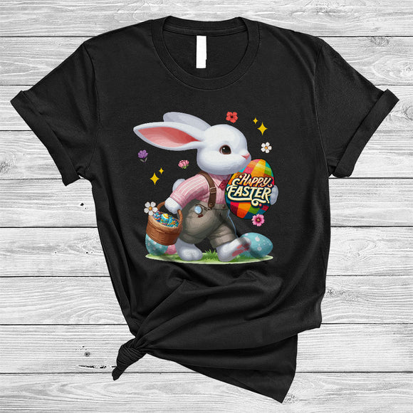 MacnyStore - Happy Easter, Colorful Easter Day Bunny Hunting Eggs, Matching Family Group Egg Hunt T-Shirt
