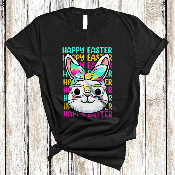 MacnyStore - Happy Easter, Colorful Easter Day Bunny Wearing Bandana, Matching Family Egg Hunt Group T-Shirt