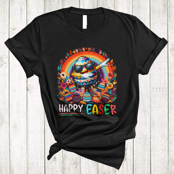 MacnyStore - Happy Easter, Colorful Easter Day Dabbing Egg Sunglasses, Rainbow Easter Egg Hunt Flowers T-Shirt