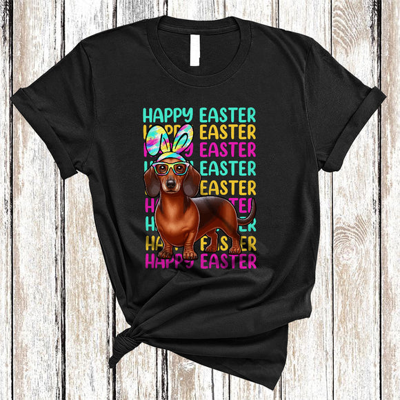 MacnyStore - Happy Easter, Colorful Easter Day Dachshund Bunny Ears, Matching Family Egg Hunt Group T-Shirt