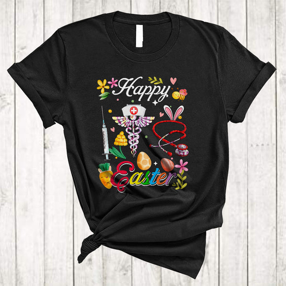 MacnyStore - Happy Easter, Colorful Easter Day Nurse Tools Bunny Leopard, Matching Nurse Group T-Shirt