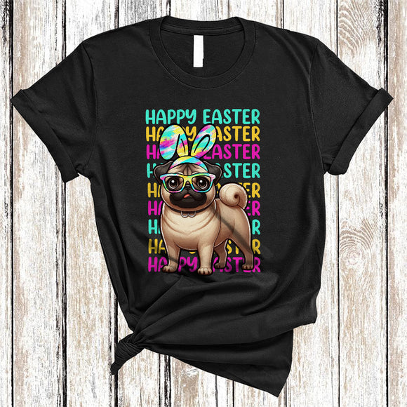 MacnyStore - Happy Easter, Colorful Easter Day Pug Bunny Ears, Matching Family Egg Hunt Group T-Shirt
