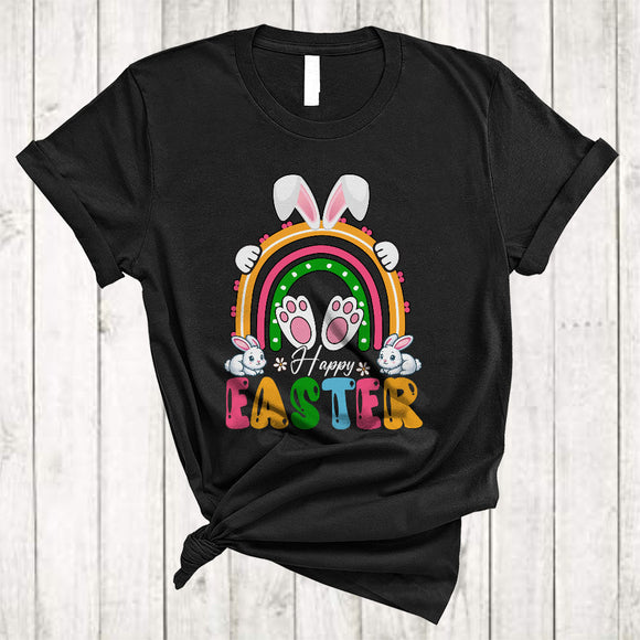 MacnyStore - Happy Easter, Colorful Easter Day Rainbow, Matching Family Bunny Egg Hunting Group T-Shirt