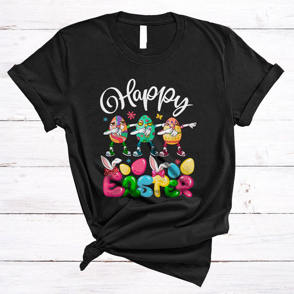 MacnyStore - Happy Easter, Colorful Easter Day Three Bunny Eggs Dabbing Dentist, Matching Dentist Group T-Shirt