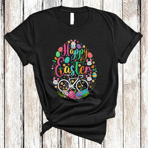 MacnyStore - Happy Easter, Colorful Easter Eggs Shape Bicycle Lover, Matching Family Group Egg Hunting T-Shirt