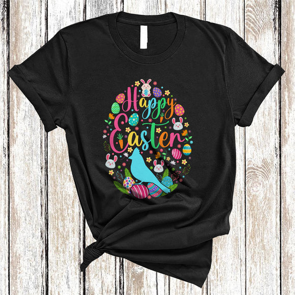 MacnyStore - Happy Easter, Colorful Easter Eggs Shape Cardinal Bird Lover, Matching Family Group Egg Hunting T-Shirt