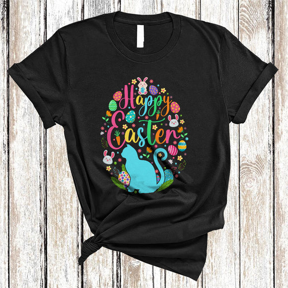 MacnyStore - Happy Easter, Colorful Easter Eggs Shape Cat Lover, Matching Family Group Egg Hunting T-Shirt