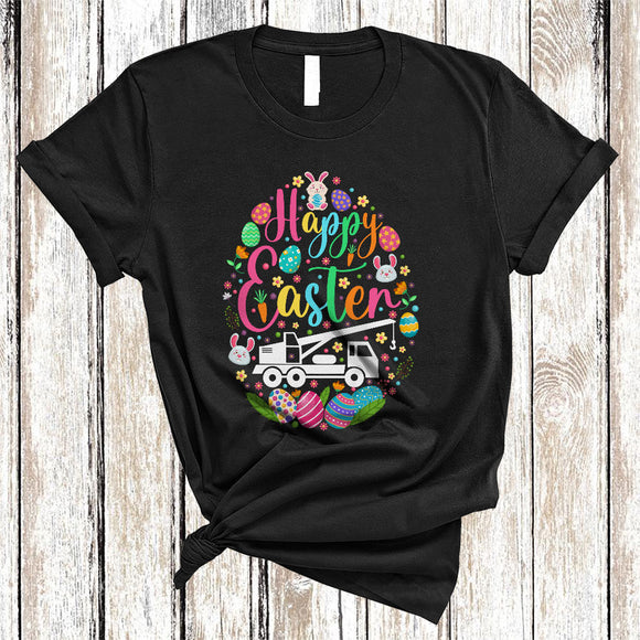 MacnyStore - Happy Easter, Colorful Easter Eggs Shape Crane Truck Lover, Matching Family Group Egg Hunting T-Shirt