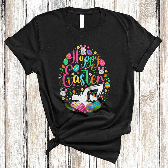 MacnyStore - Happy Easter, Colorful Easter Eggs Shape Excavator Lover, Matching Family Group Egg Hunting T-Shirt