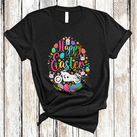 MacnyStore - Happy Easter, Colorful Easter Eggs Shape Motorcycle Lover, Matching Family Group Egg Hunting T-Shirt
