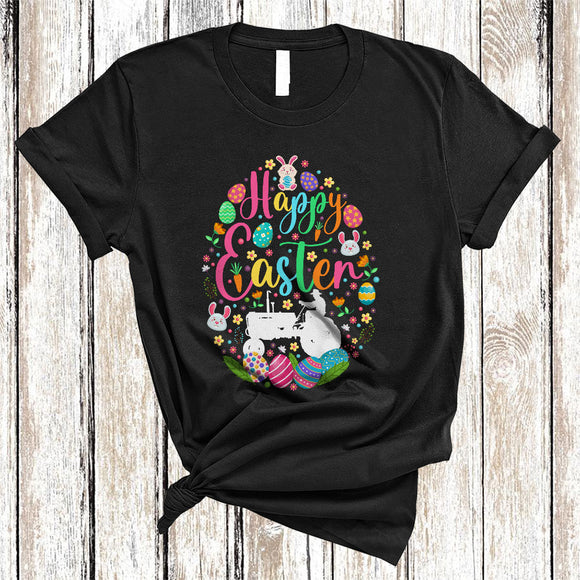 MacnyStore - Happy Easter, Colorful Easter Eggs Shape Tractor Lover, Matching Family Group Egg Hunting T-Shirt