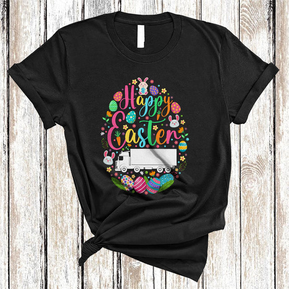 MacnyStore - Happy Easter, Colorful Easter Eggs Shape Truck Lover, Matching Family Group Egg Hunting T-Shirt
