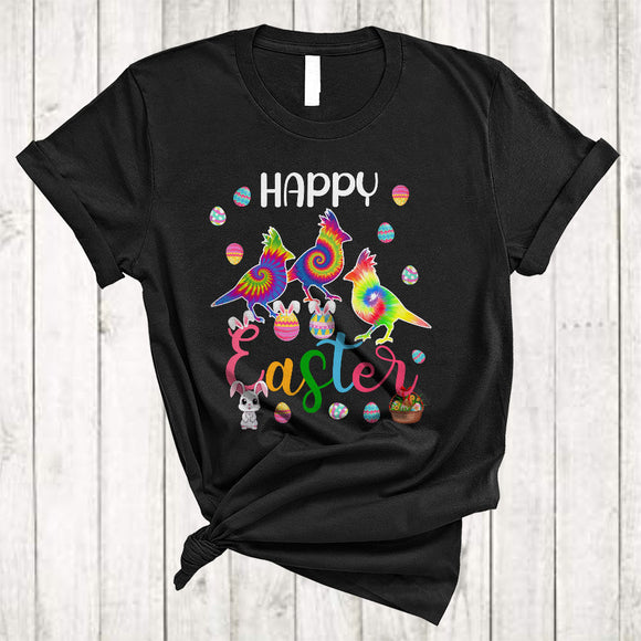 MacnyStore - Happy Easter, Colorful Easter Tie Dye Three Bunny Cardinal Bird Lover, Matching Family Egg Hunt T-Shirt