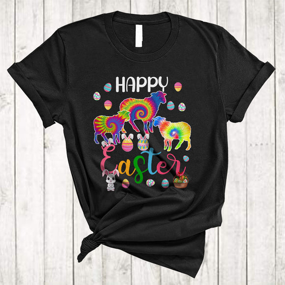 MacnyStore - Happy Easter, Colorful Easter Tie Dye Three Bunny Sheep Farmer Lover, Matching Family Egg Hunt T-Shirt
