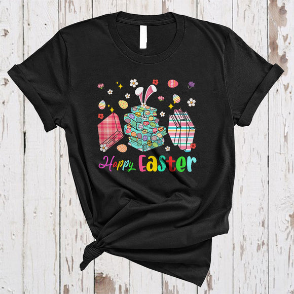MacnyStore - Happy Easter, Colorful Plaid Bunny Librarian Tools, Flowers Egg Hunt Librarian Group T-Shirt