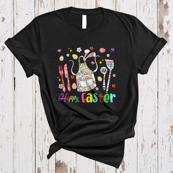 MacnyStore - Happy Easter, Colorful Plaid Bunny Lunch Lady Tools, Flowers Egg Hunt Lunch Lady Group T-Shirt