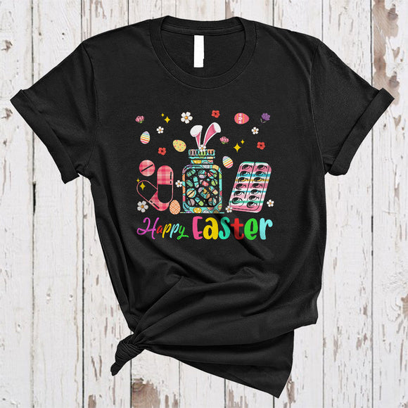 MacnyStore - Happy Easter, Colorful Plaid Bunny Pharmacist Tools, Flowers Egg Hunt Pharmacist Group T-Shirt