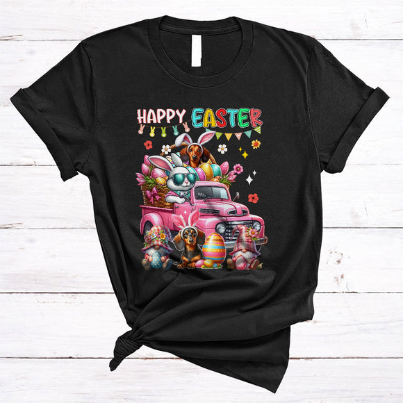 MacnyStore - Happy Easter, Joyful Easter Bunny Dachshund On Pickup Truck Owner Lover, Egg Basket Gnomes T-Shirt