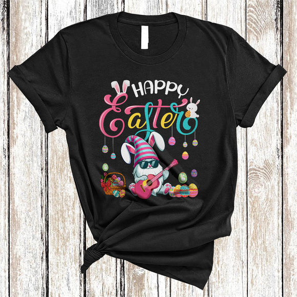 MacnyStore - Happy Easter, Joyful Easter Day Bunny Gnome Playing Guitar, Musical Instruments Guitarist Group T-Shirt