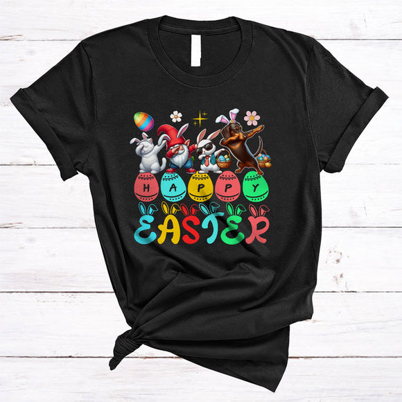 MacnyStore - Happy Easter, Joyful Easter Day Dabbing Bunny Gnome Cat Dachshund, Egg Hunting Family Group T-Shirt