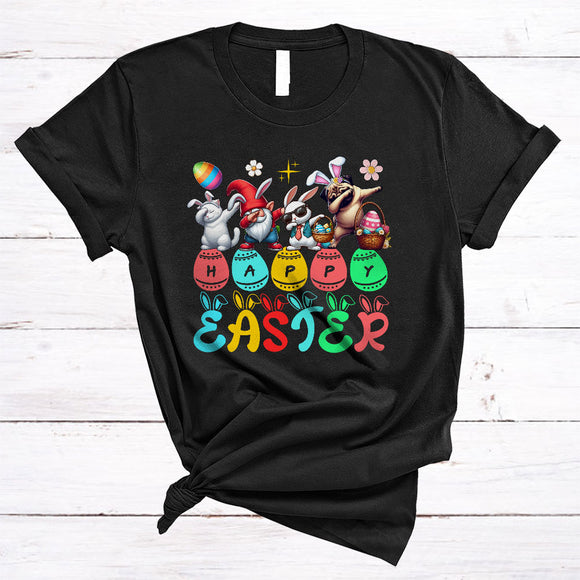 MacnyStore - Happy Easter, Joyful Easter Day Dabbing Bunny Gnome Cat Pug, Egg Hunting Family Group T-Shirt