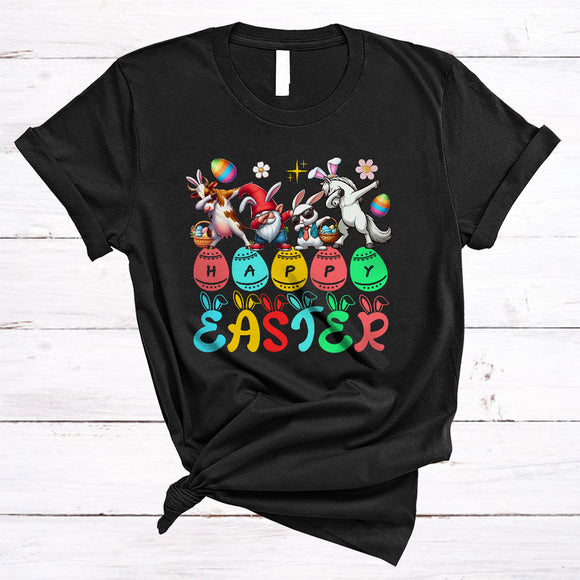 MacnyStore - Happy Easter, Joyful Easter Day Dabbing Bunny Gnome Cow Horse, Egg Hunting Family Group T-Shirt