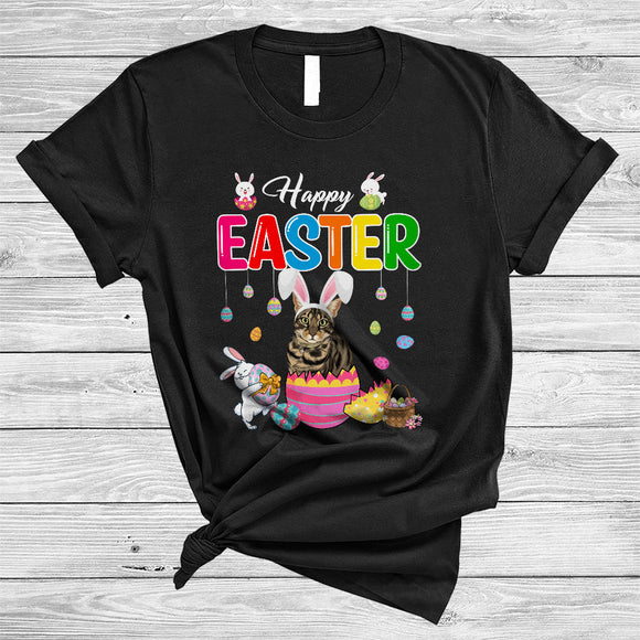 MacnyStore - Happy Easter, Lovely Easter Day Bunny Cat In Egg Basket, Cat Owner Animal Lover T-Shirt