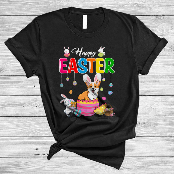 MacnyStore - Happy Easter, Lovely Easter Day Bunny Corgi In Egg Basket, Corgi Owner Animal Lover T-Shirt