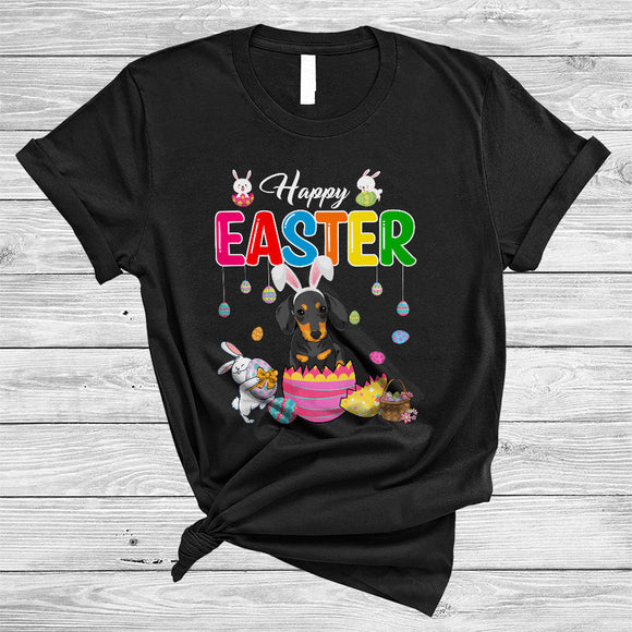MacnyStore - Happy Easter, Lovely Easter Day Bunny Dachshund In Egg Basket, Dachshund Animal Lover T-Shirt