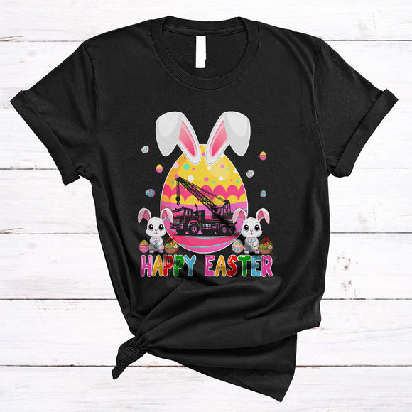 MacnyStore - Happy Easter, Lovely Easter Day Bunny Egg Shape Crane Truck, Egg Hunt Crane Truck Lover T-Shirt