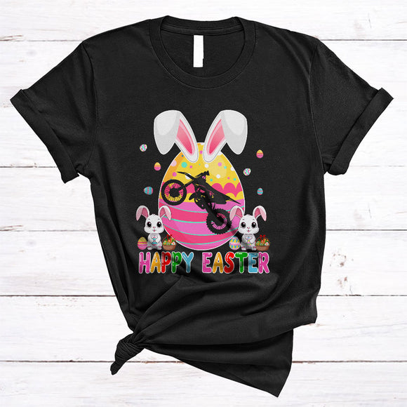 MacnyStore - Happy Easter, Lovely Easter Day Bunny Egg Shape Dirt Bike, Matching Egg Hunt Dirt Bike Lover T-Shirt
