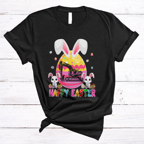 MacnyStore - Happy Easter, Lovely Easter Day Bunny Egg Shape Excavator, Matching Egg Hunt Excavator Lover T-Shirt