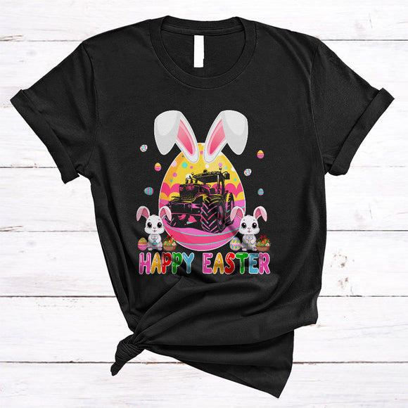 MacnyStore - Happy Easter, Lovely Easter Day Bunny Egg Shape Tractor, Matching Egg Hunt Tractor Lover T-Shirt