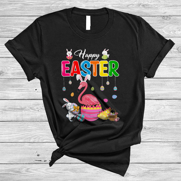 MacnyStore - Happy Easter, Lovely Easter Day Bunny Flamingo In Egg Basket, Flamingo Wild Animal Lover T-Shirt