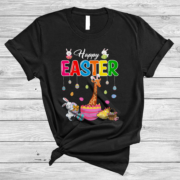 MacnyStore - Happy Easter, Lovely Easter Day Bunny Giraffe In Egg Basket, Giraffe Wild Animal Lover T-Shirt