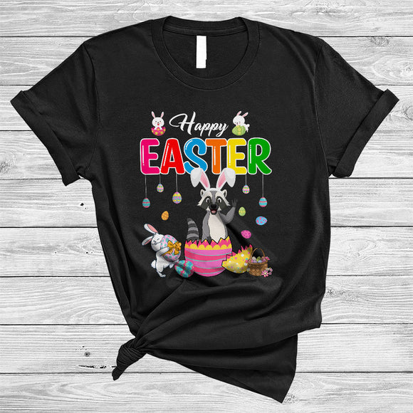 MacnyStore - Happy Easter, Lovely Easter Day Bunny Raccoon In Egg Basket, Raccoon Animal Lover T-Shirt