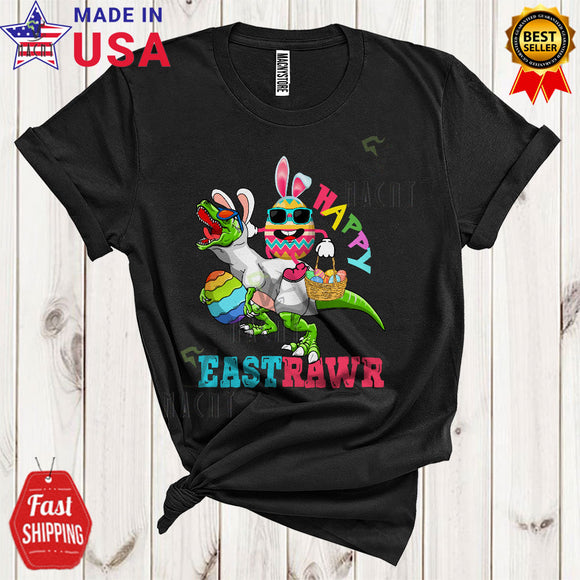 MacnyStore - Happy Eastrawr Funny Cool Easter Egg Wearing Sunglasses Riding T-Rex Dinosaur Hunting Eggs Lover T-Shirt