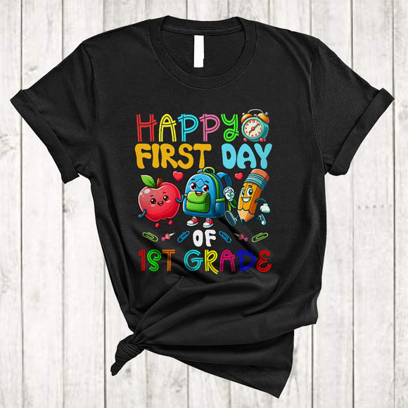 MacnyStore - Happy First Day Of 1st Grade, Lovely Back To School Things Pencil, Matching Student Teacher T-Shirt