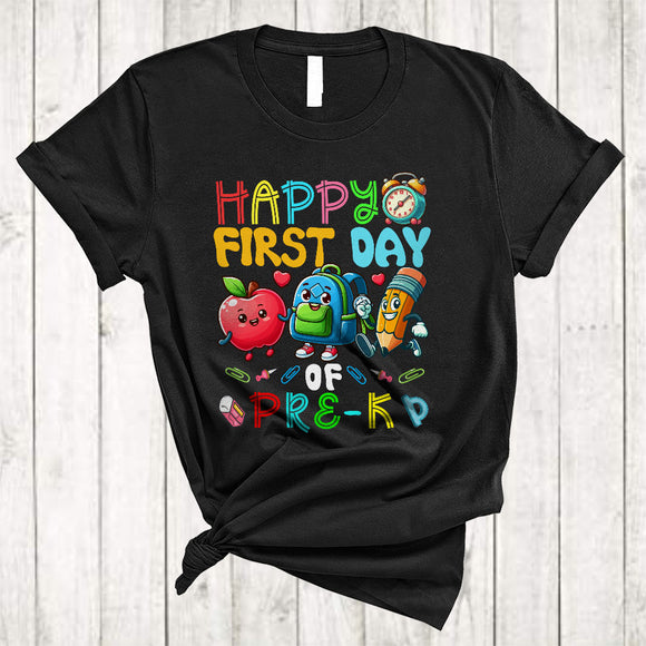 MacnyStore - Happy First Day Of Pre-K, Lovely Back To School Things Pencil, Matching Student Teacher T-Shirt